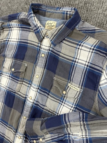 Lucky Brand Shirt Mens XL Blue Plaid Classic Flannel Pocket Pearl Snap Western