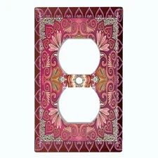 Metal Light Switch Cover Wall Plate Red Elegant Flower Tile Pattern TIL068