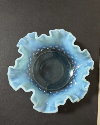 Fenton Aqua Blue Hobnail Ruffled Bon Bon Candy or Nut Bowl vintage no chips