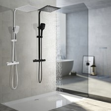 Sistema doccia con termostato miscelatore rubinetto doccia set doccia per bagno nero/argento