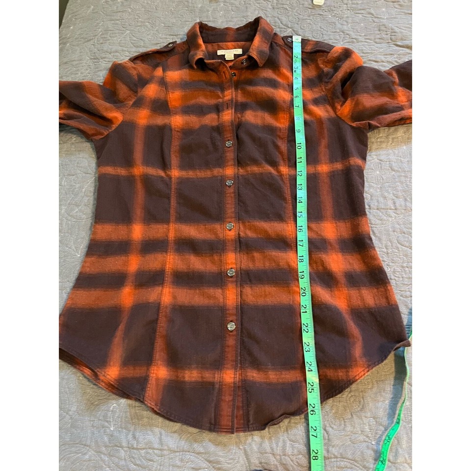 Burberry Brit orange plaid button down shirt women’s medium eBay