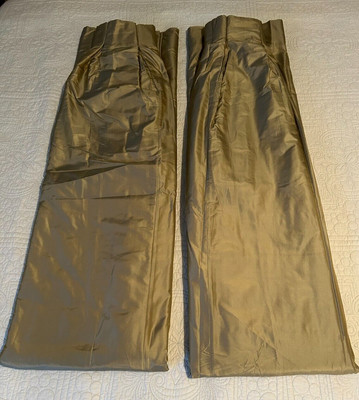 (2) Custom Made Silk Taffeta Pinch Pleat Curtain Drape Green Interlined 89L 41W