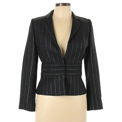 Erreuno vintage black blazer designer silver metallic striped wool Italian sz 46