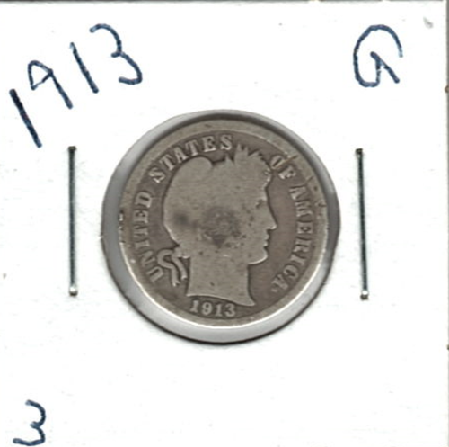 Moneda de diez centavos de barbero 1913 en buen estado ~ POR FAVOR VEA EL ESCANEO stk 3 - Imagen 4 de 5