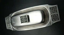 Vtg MCM Covered Butter Keeper 18/8 Stainless Steel Glass Tray 9.5"