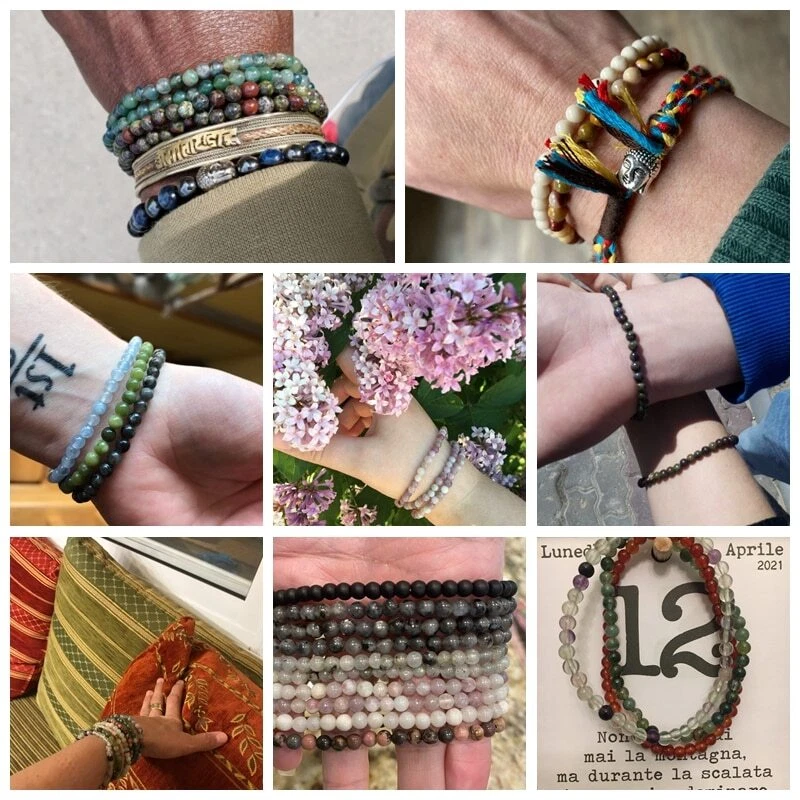 Pulsera de energía de cuentas de piedra natural de ónix de ágatas redondas de 4 mm para mujer pulseras Foto 4 de 4