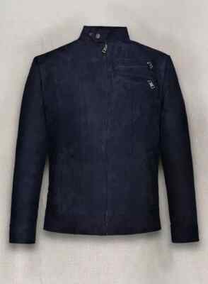 Men Navy Blue Suede Leather Jacket 100% Suede Made To Measure Fashion Jacket