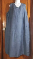 Avenue 30/32 Blue Linen V-Neck Sleeveless Lagenlook Flowy Maxi Artsy Sundress