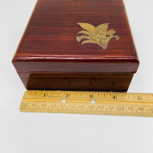 Korean Jewelry Box Red Wood Lacquer Asian Musical Flower Vintage Glossy Finish - Picture 12 of 13