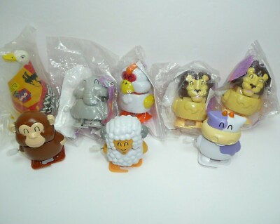 Lot of 8 Wind Up Animal Toys Taco Time Northwest Kids Meal Set Cow Sheep Monkey