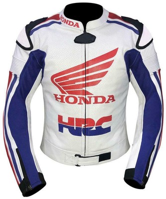 Leather Jacket ''HONDA'' HRC Cowhide Riding MotoGP Racing White Blue  Motorbike | eBay