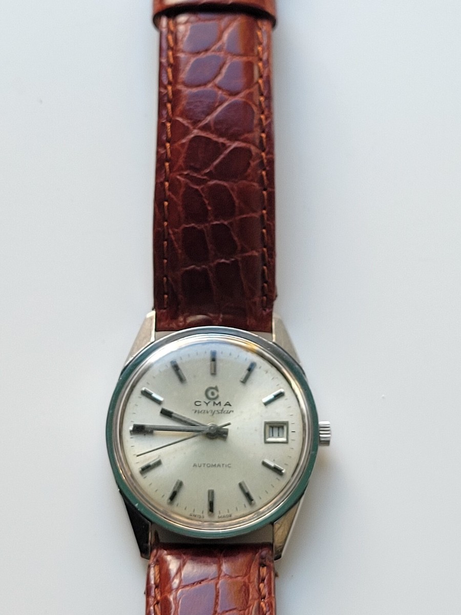 ビンテージ Cyma Navistar Cyma Navystar Automatic Stainless Steel Day-Date Hack Watch