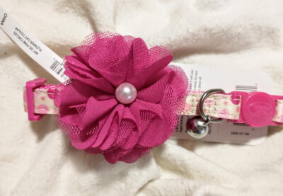Whisker City Pink shades Polka Dots Floppy Fabric Flower Pearl Center Cat Collar