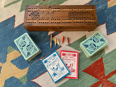 Vinatge Cribbage Box m. Wills' Wild Woodbine Karten und Bezique/Cribbage Regeln