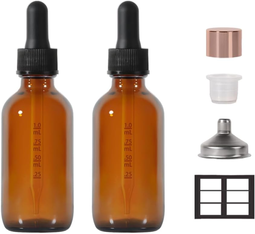 2Oz, 2 Pack, Dropper Bottle, Amber Oil Eye Dropper, Droppers for Oils, Leak Proo