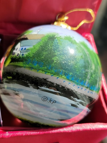 MARSHA YORKE Eglomise Blown Glass Hand Painted Christmas Ornament Portsmouth - Picture 6 of 11