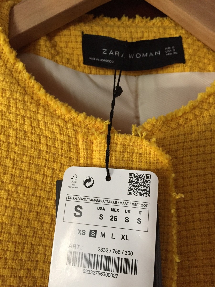 Blazer Zara Jaune En Tweed - Taille S, Avec Zips, Neuf Avec étiquette