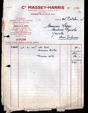 JUVISY (91) MACHINES AGRICOLES & TRACTEURS MASSEY-HARRIS / Facture en 1945