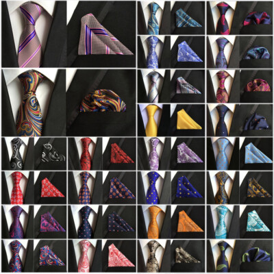 Men's Tie Flower Stripe Dots With Handkerchief Pocket Square Set HZ213