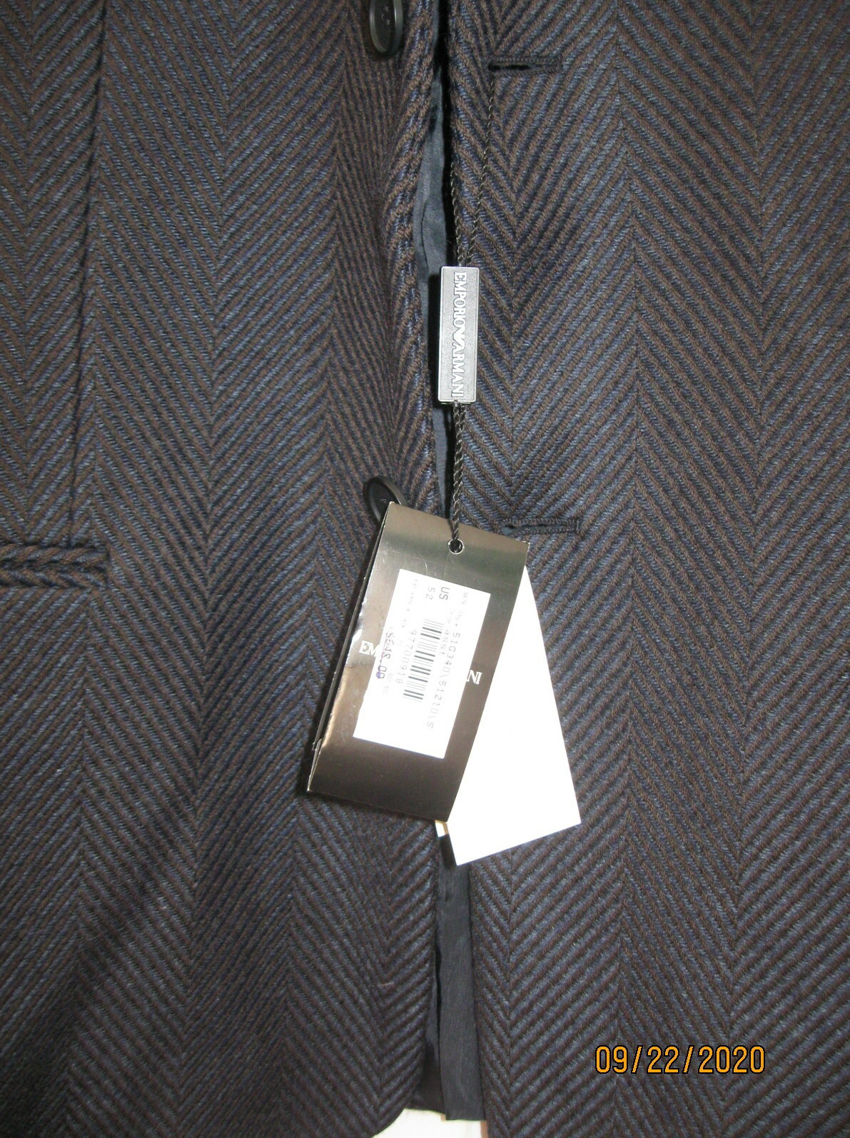 EMPORIO ARMANI MEN'S BLUE-BROWN HERRINGBONE WOOL-RAYON JACKET SIZE 42 NWT $648 image 3