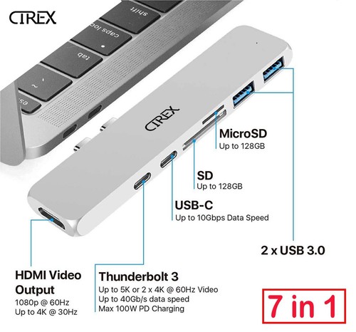 USB-C Type C HD Output 4K HDMI USB 3.0 7 in 1 Adapter HUB For MacBook Pro - Foto 2 di 13