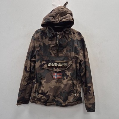 Napapijri Rainforest Summer Anorak Army Jungle Camouflage Hood Jacket Small #