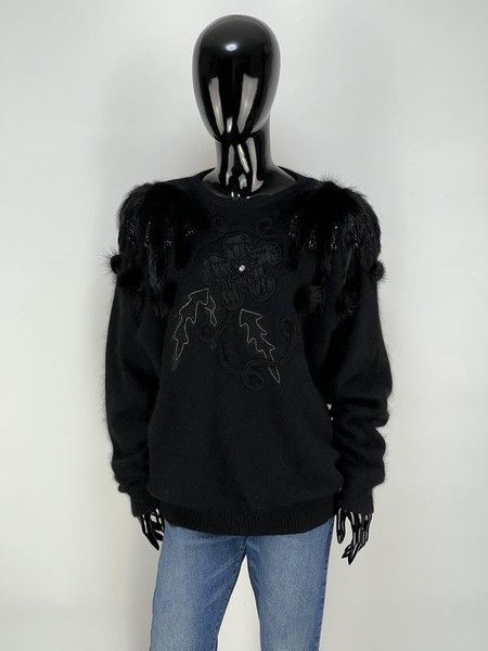 Women American Vintage Sweater Black Angora 38 / M