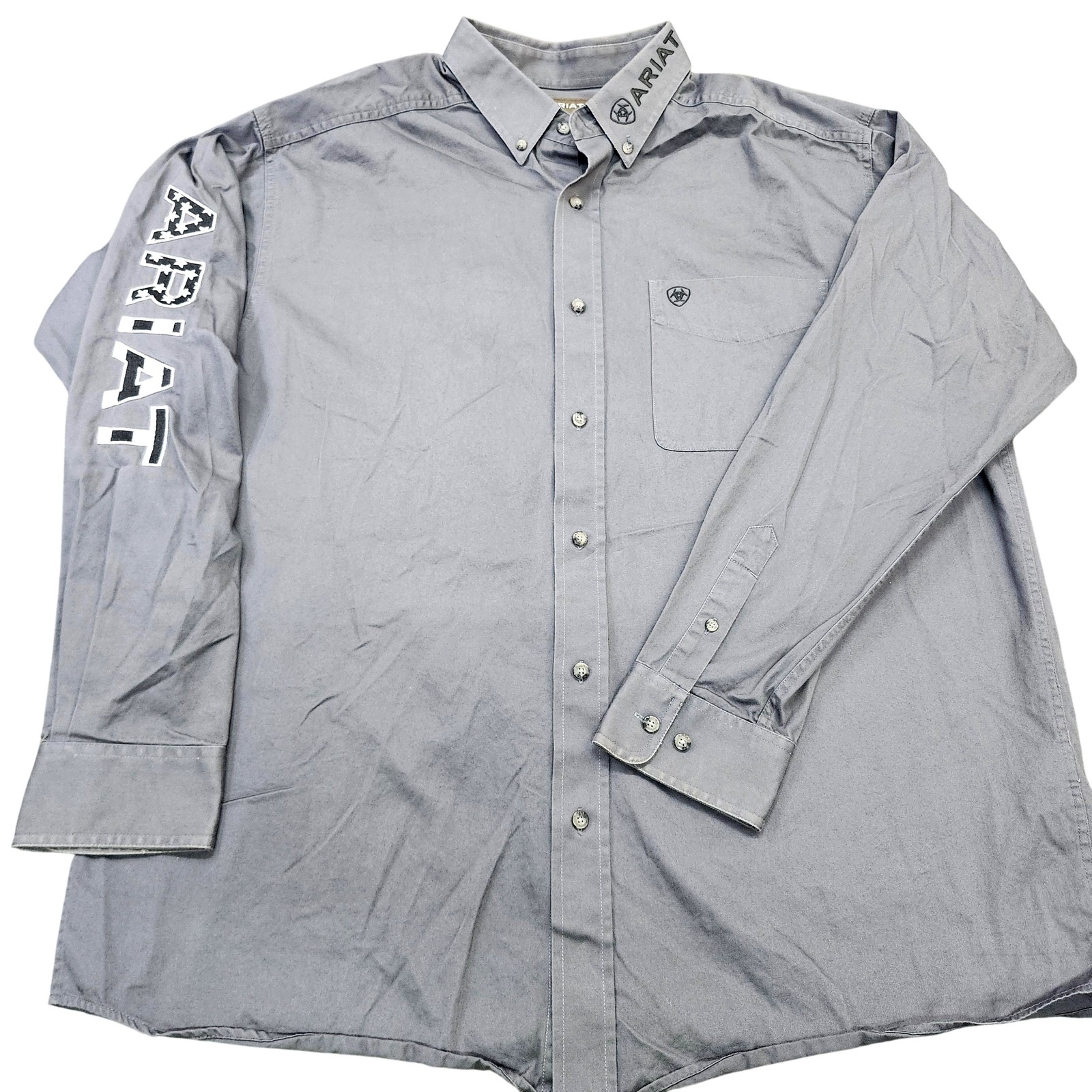 Ariat Shirt Mens XL Gray Solid Long Sleeve Button Front Western Patriotic Logo