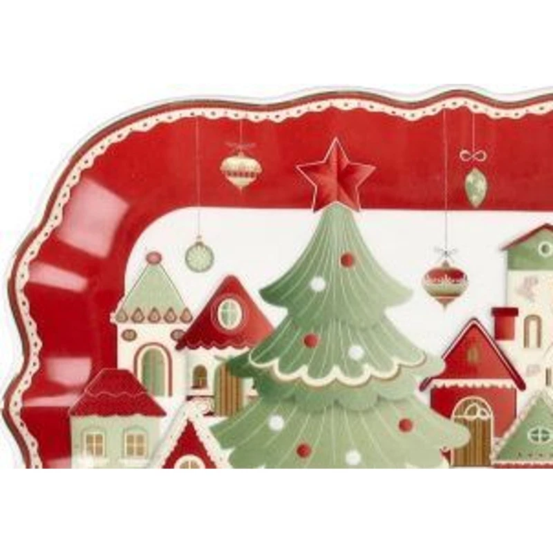 Vassoio Ovale Smerlato 26x18 cm BRANDANI Villaggio in Festa Porcellana Natale, fotografia 3 di 9