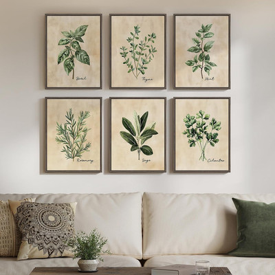 Rustic Botanical Wall Art Set - Sage Green Herb Canvas Prints, 12x16 Inch