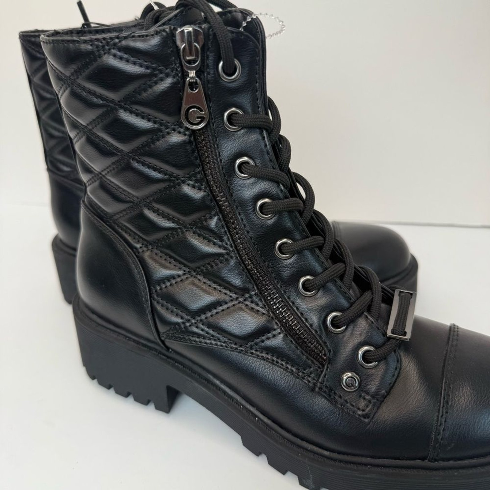 SAOLA Stivali Moto da Combattimento Trapuntati GBG Los Angeles Suola con Lacci Neri 7 5 Nuovi con etichette