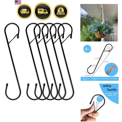 Heavy Duty S Hooks 6 Pack with Safety Buckle Long 12 Inch for Kitchen Garden ...