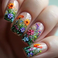 Flower MIXFOSAHN Press on Nails Medium Square Fake Nails Color Flower Style20