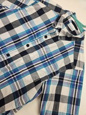 Columbia Short Sleeve Button Up Mens Size S Plaid Blue Purple Navy Preppy Dress