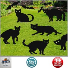 6Pcs Halloween Black Cat Yard Signs Stakes Glow Eyes 28Pcs 3D Bats Lawn Outdoor