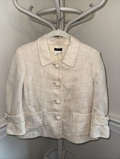 J.CREW Cotton/Linen Ruffle Sleeve Jacket Tan/Ivory Tweed 8