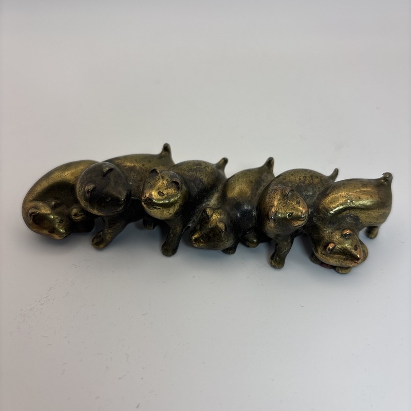 Arthur Court Designs Solid Bronze 1979 Paperweight Six Puppies Pigs Bears Cats
