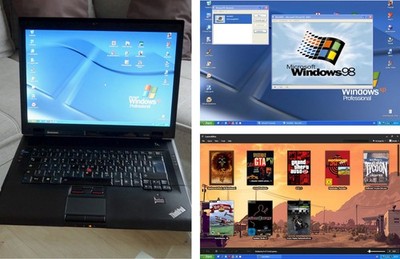LENOVO ThinkPad Gamer Laptop Windows XP 98 MSDOS + Retro Spiele GTA Moorhuhn TM