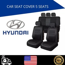 For All Hyundai Car Seat Cover 5 Seats Universal 9 Pcs Premium PU-Leather Black