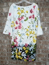 Jessica Howard White Floral Size 12 Bell Sleeve Sheath Dress Party Cocktail