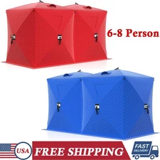 Pop Up Ice Fishing Shelter 6-8 Person Insulated Hub Tent Windproof & Warm Shanty