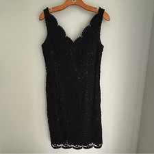 Ann Taylor Women's Crocheted Black Sleeveless Cocktail LBD Dress Boho 2
