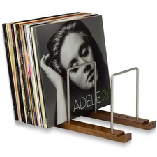 Durable Vinyl Record Storage Holder for 75 LPs, Solid Walnut Record Stand wit...