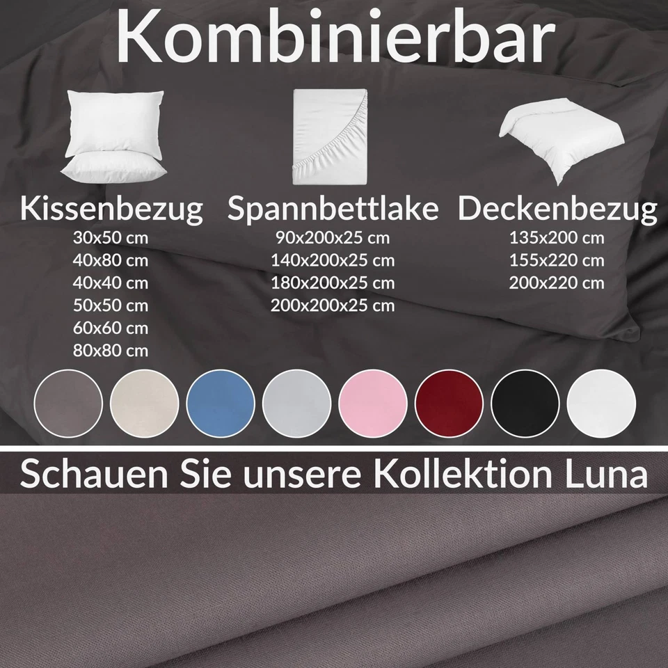 Kissenbezug Kopfkissenbezug Kissenhülle Einfarbig Baumwolle Uni Reißverschluss - Bild 4 von 4