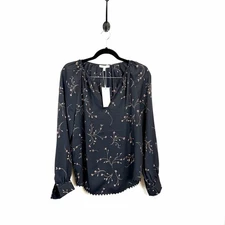 NWT JOIE Medium Allea Blouse Floral Motif Print V-Neck Scalloped Lace Hem