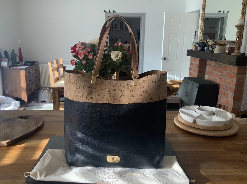 Ralph Lauren Black Bembridge Cork Tote Bag Large Faux Leather Gold Tone Hardware - Image 3 of 4