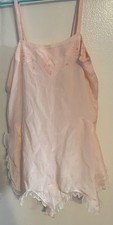 Vintage Pale Pink Teddy w/ Lace Tie Small One Piece Lingerie  See Measurements