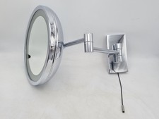 Large Chrome Wall Mounted Bathroom Magnifying Round Mirror With Pull Light