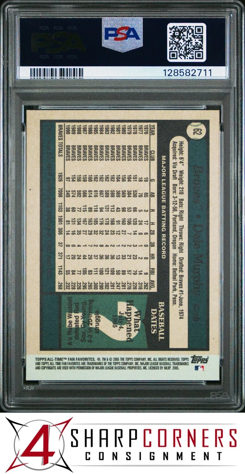 2005 TOPPS ALL-TIME FAN FAVORITES #62 DALE MURPHY BRAVES PSA 10 - Image 2 of 3