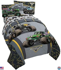 Jay Franco Monster Jam 5-Piece Full Bed Set - Reversible Comforter & Soft Sheets
